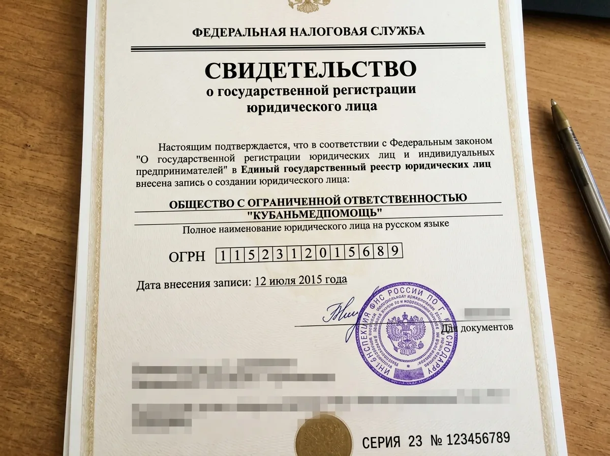 Свидетельство о государственной регистрации юридического лица ООО КубаньМедПомощь, документ ФНС России